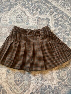 Brown Plaid Pleated Skirt